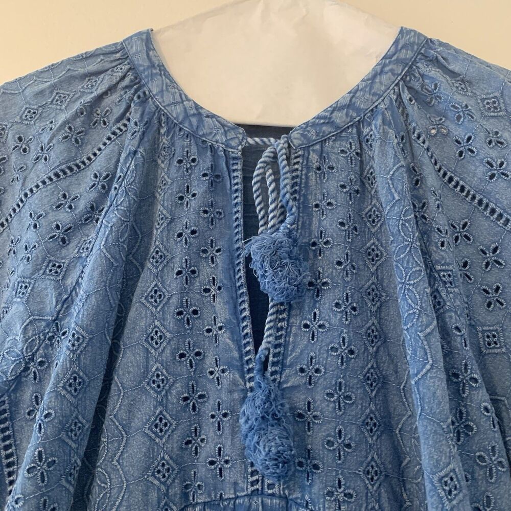 Tolani Chambray Maxi Dress Peasant Blouse Tassel Eyelet Detail - Large - Picture 5 of 16